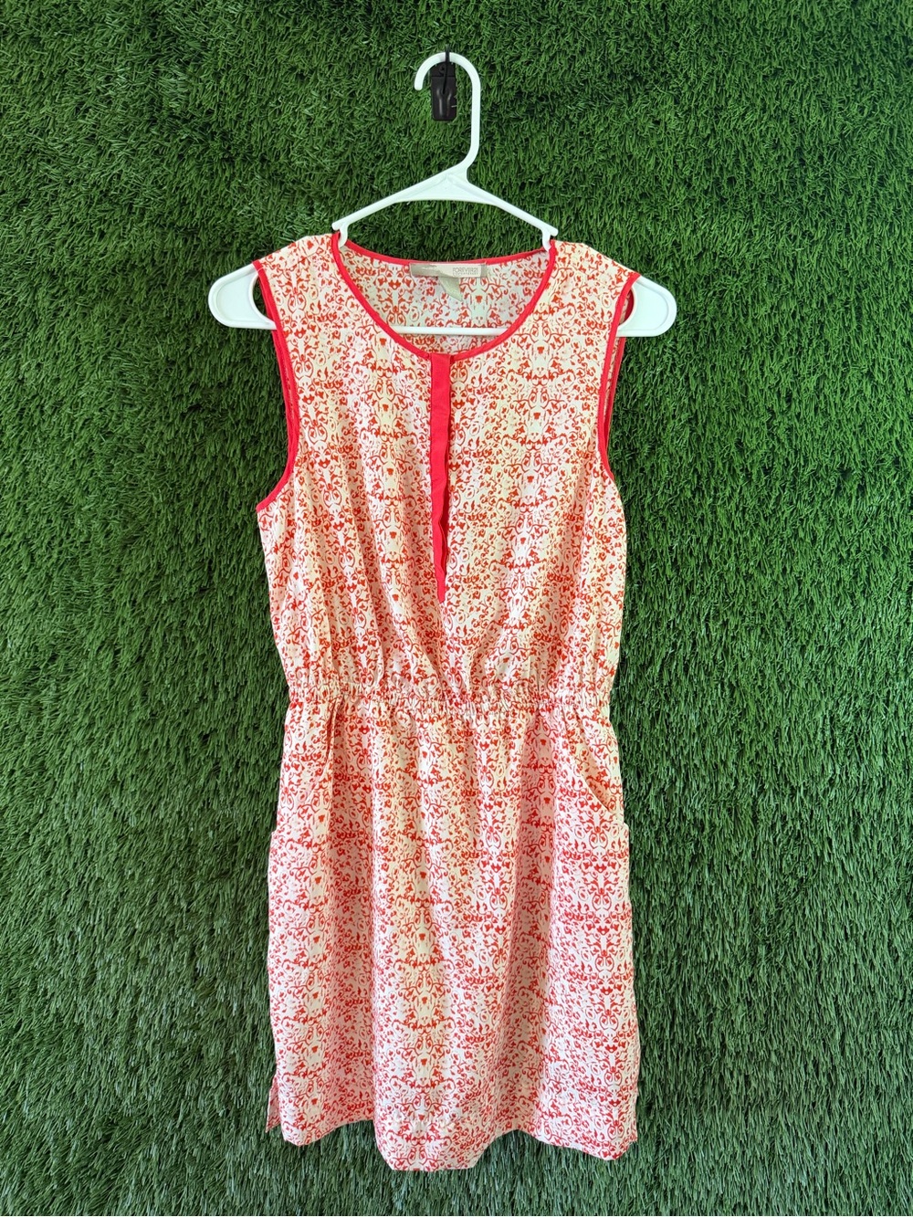 Forever 21 Coral and White Floral Sleeveless Casual Dress